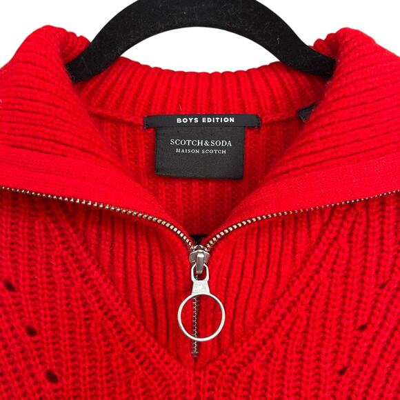Maison Scotch Boy's Scotch & Soda Red Ribbed Quarter Zip Sweater Size XS - Picture 2 of 6